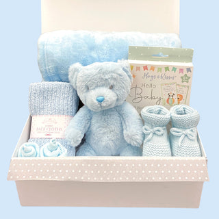 Baby Boys Hamper Gift Set with a Luxury Magnetic Gift Box - Blue Teddy - BLOSSOM & MOON