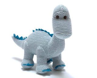 Best Years Knitted Organic Cotton Blue Diplodocus Dinosaur Baby Rattle - BLOSSOM & MOON