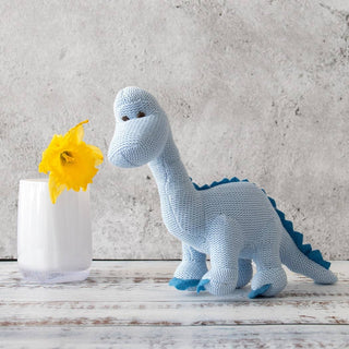 Best Years Knitted Organic Cotton Blue Diplodocus Dinosaur Baby Rattle - BLOSSOM & MOON