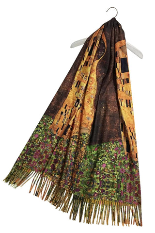 Klimt 'The Kiss' Print Wool Tassel Scarf - BLOSSOM & MOON