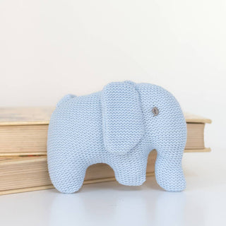 Knitted Organic Cotton Blue Elephant Baby Rattle - BLOSSOM & MOON