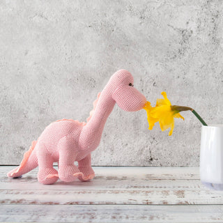 Knitted Organic Cotton Pink Diplodocus Dinosaur Baby Rattle - BLOSSOM & MOON