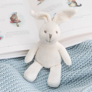 Knitted Organic Cotton White Bunny Baby Rattle - BLOSSOM & MOON