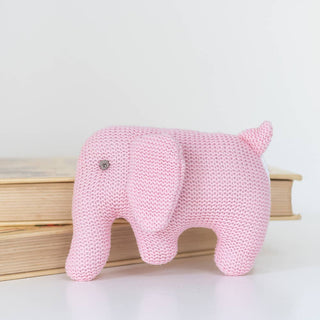 Knitted Pink Elephant Baby Rattle Organic Cotton - BLOSSOM & MOON