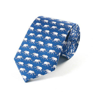 Fox and Chave Bryn Parry Elephants Blue Silk Tie - BLOSSOM AND MOON