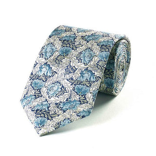 Fox and Chave V&A William Morris Blue Poppy Silk Tie - BLOSSOM AND MOON