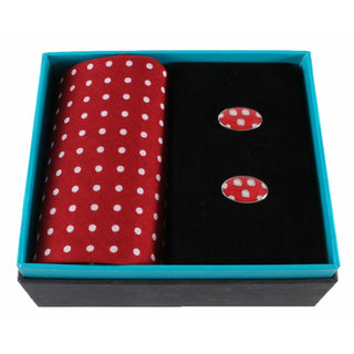 Red and White spotted Handkerchief and Cufflinks set - BLOSSOM AND MOON