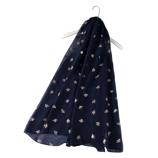Rose Gold BEE print scarf Navy Blue (Optional Gift Box) - BLOSSOM AND MOON