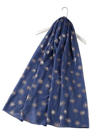Rose Gold DANDELION print scarf Denim Blue (Optional Gift Box) - BLOSSOM AND MOON