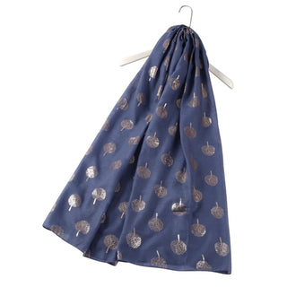 Rose Gold TREE print scarf Denim Blue (Optional Gift Box) - BLOSSOM AND MOON