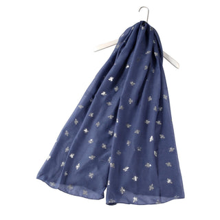 Silver BEE print scarf Denim Blue (Optional Gift Box) - BLOSSOM AND MOON