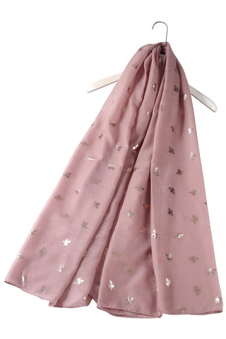 Silver BEE print scarf Dusky Pink (Optional Gift Box) - BLOSSOM AND MOON
