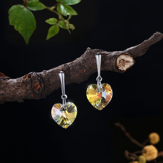 Silver Heart Colourful Crystal Pendant Earrings - Kids Wear Character