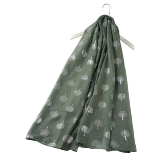 Silver TREE print scarf Green (Optional Gift Box) - BLOSSOM AND MOON