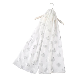 Silver TREE print scarf White (Optional Gift Box) - BLOSSOM AND MOON